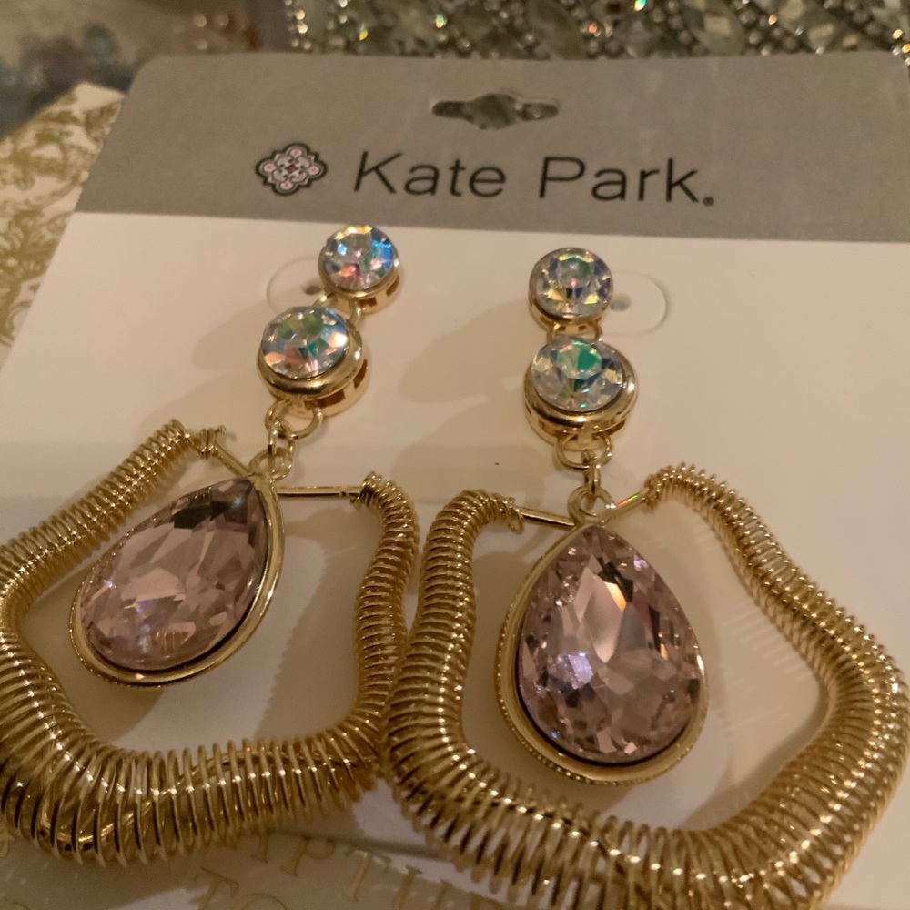 Kate Park Gold and Pink Teardrop Earrings - Picture 2 of 3